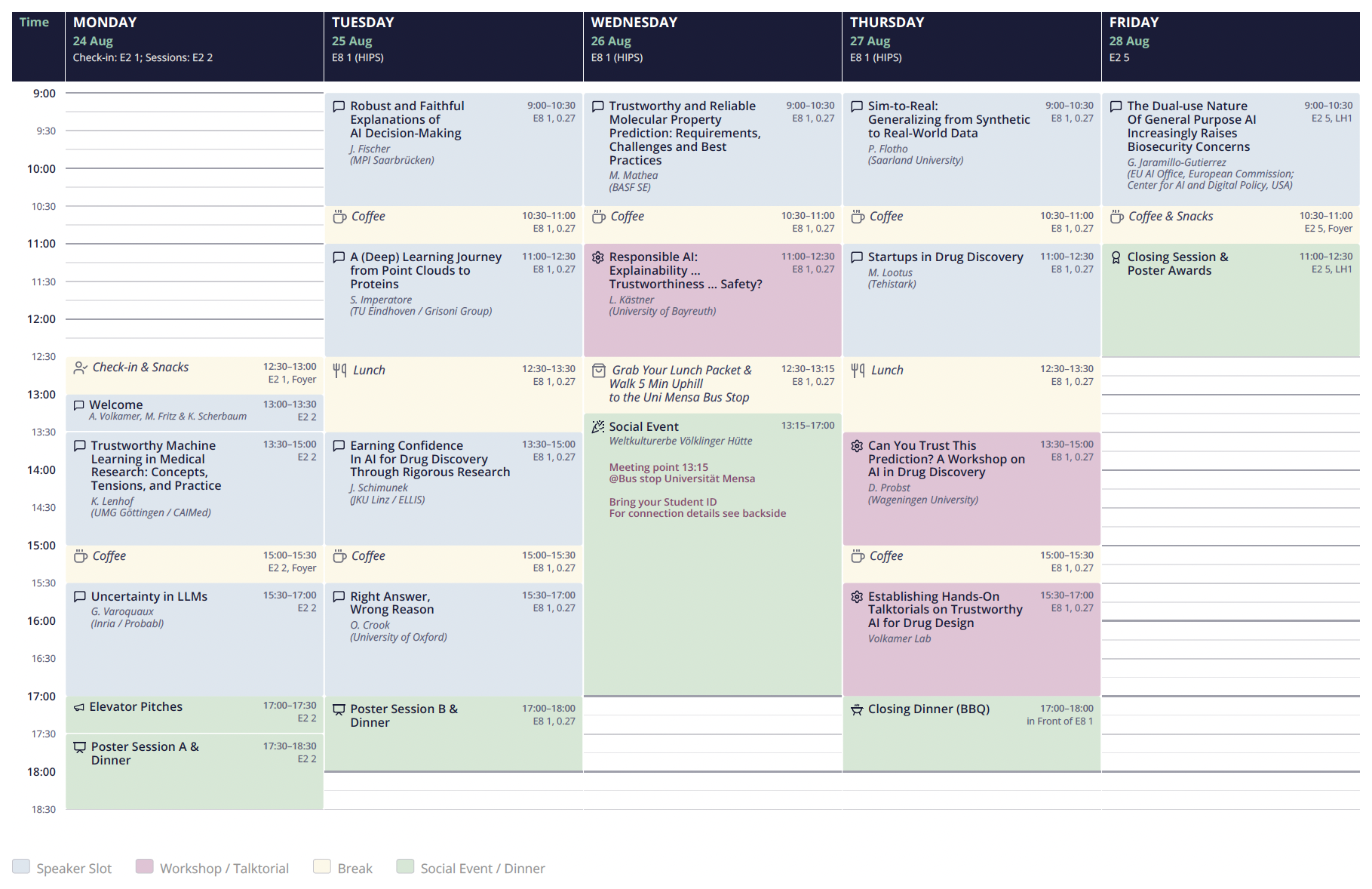 Agenda of the ELLIS Summer School 2026 (TRAID26), 24-28 August 2026